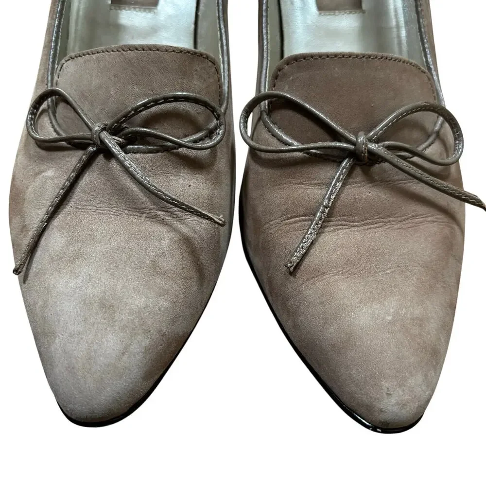Vintage Royal Studio brand pumps spool heels 8.5M nude suede leather shoes bows